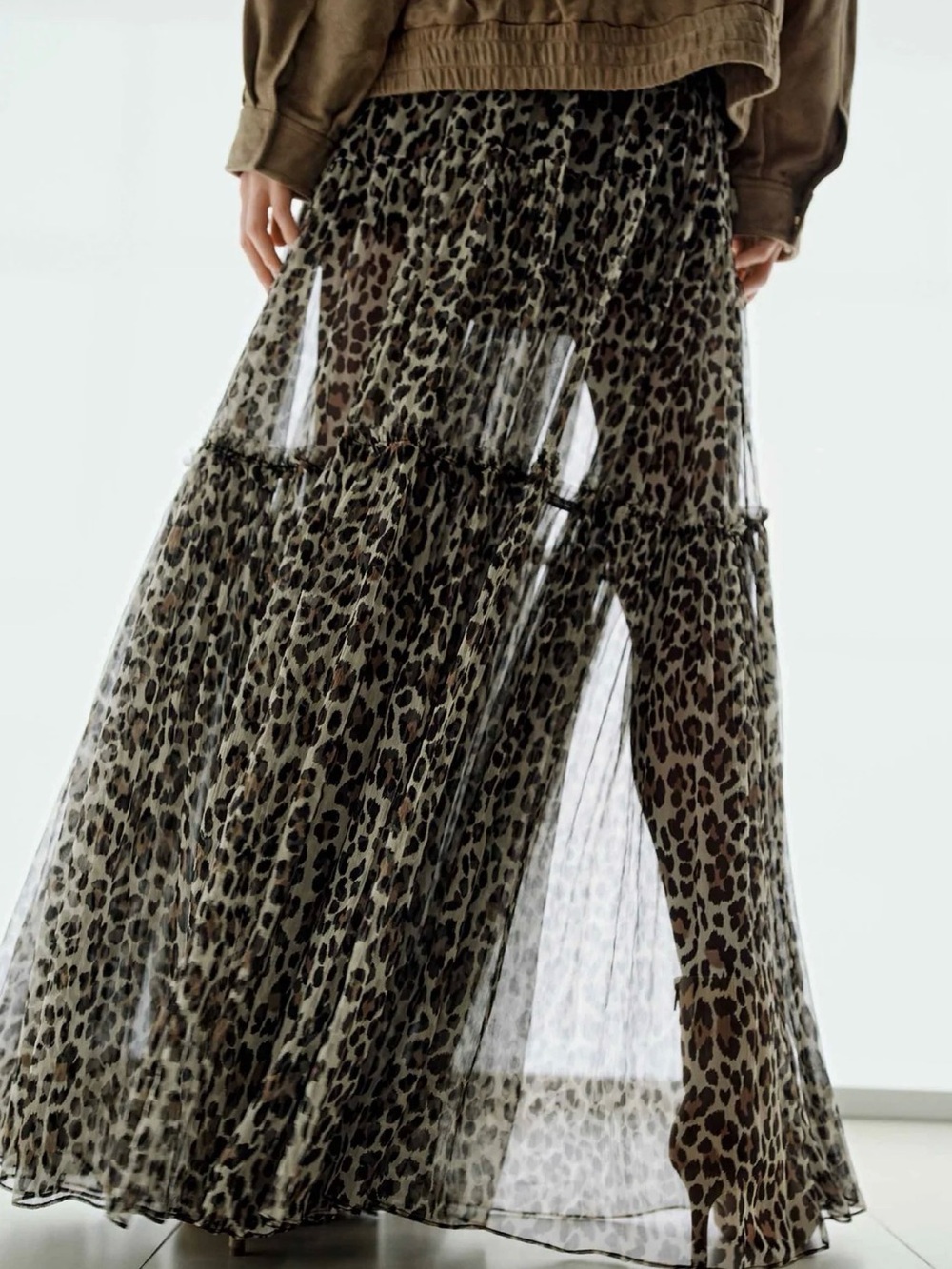 Leopard Print Sheer Maxi Skirt - Brown/Black